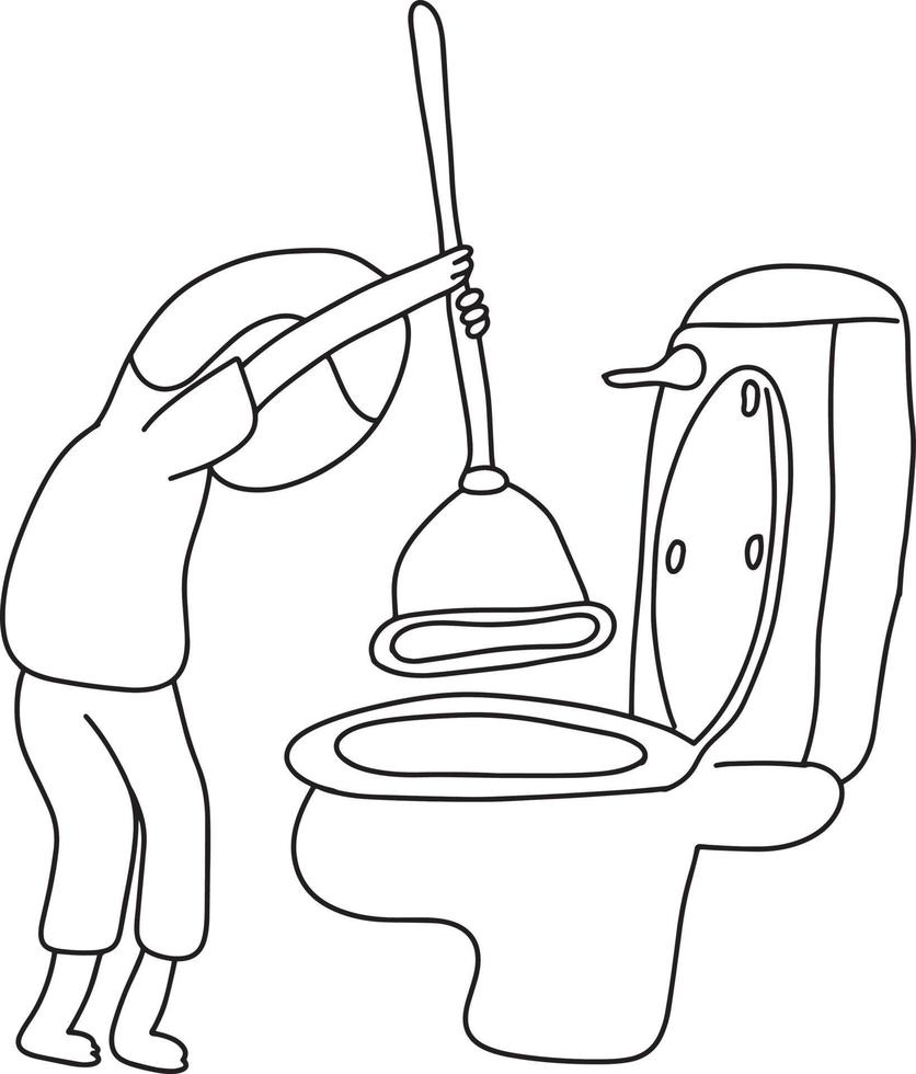 unidentified gender person using rubber plunger vector