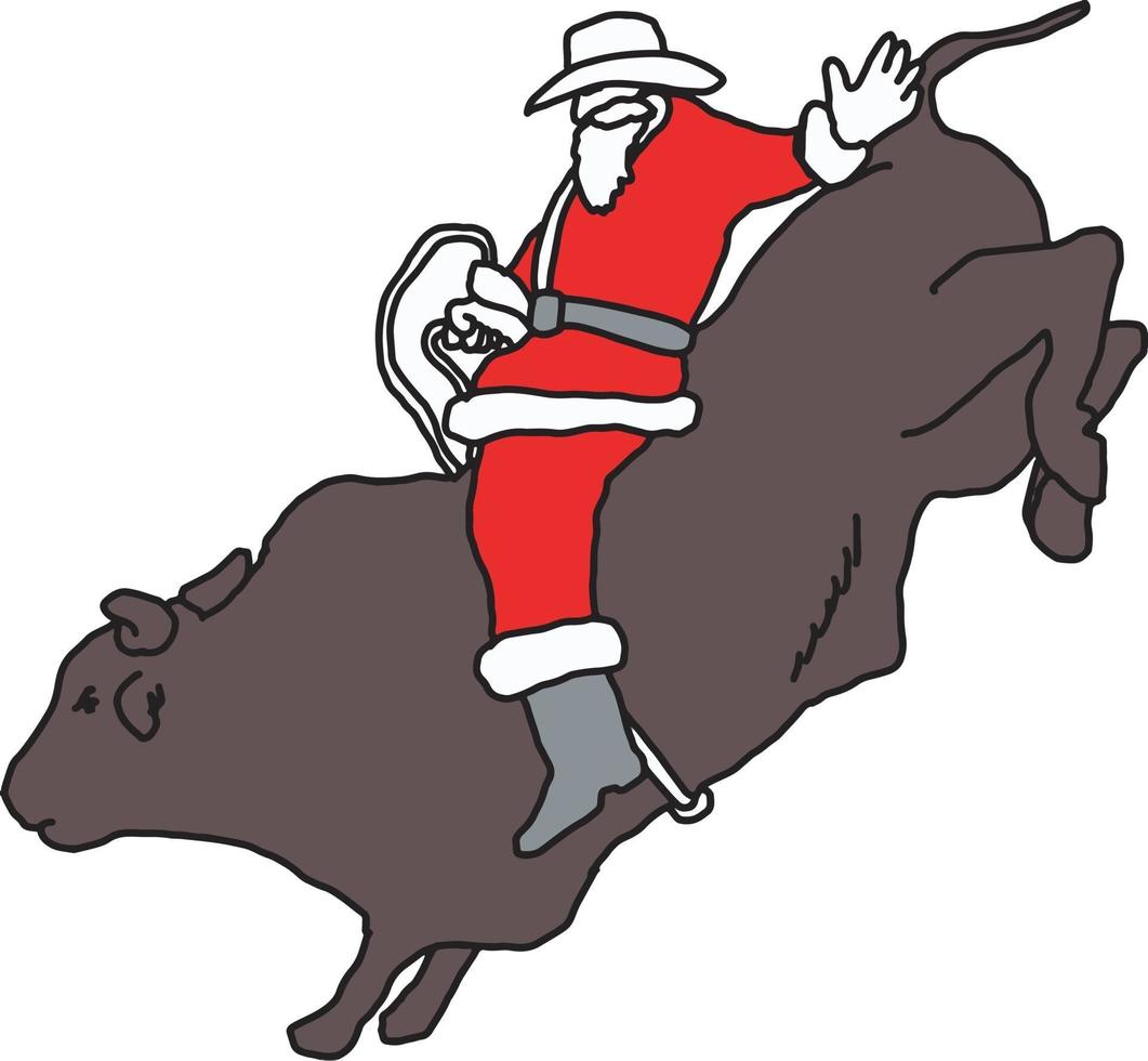Santa Claus with cowboy hat riding big bull vector