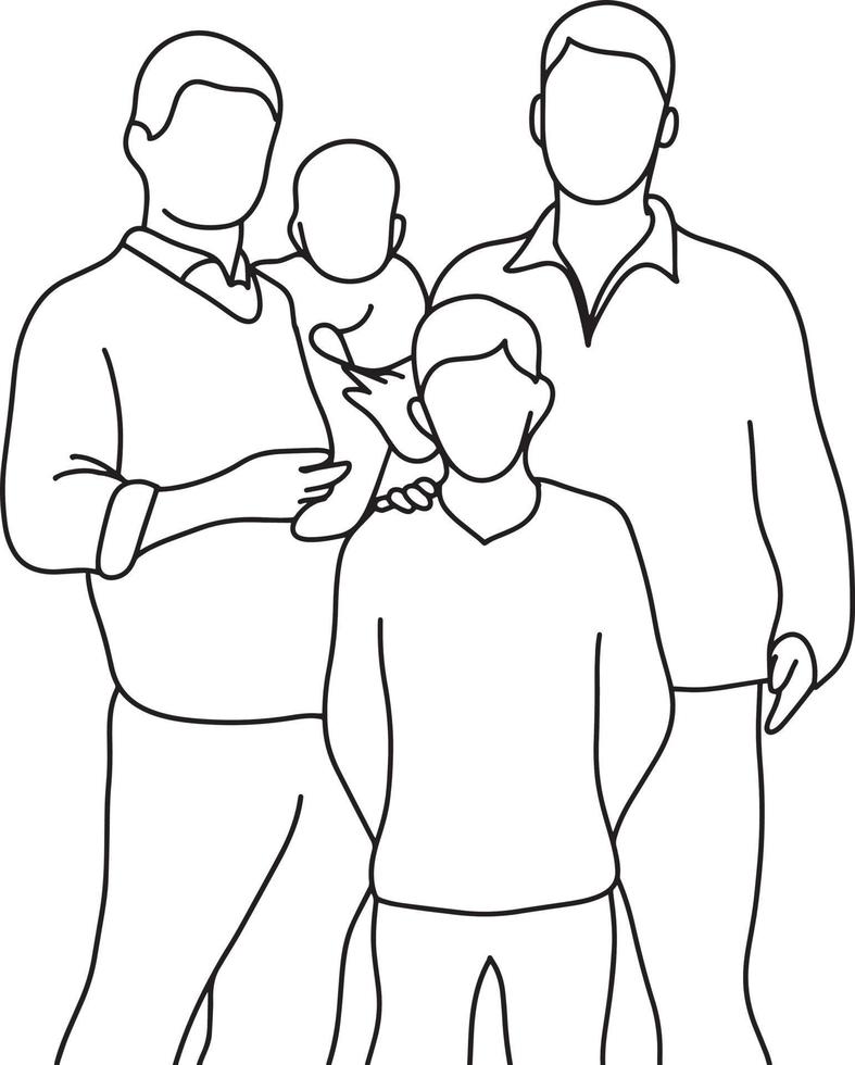 familia gay con dos niños ilustración vectorial vector