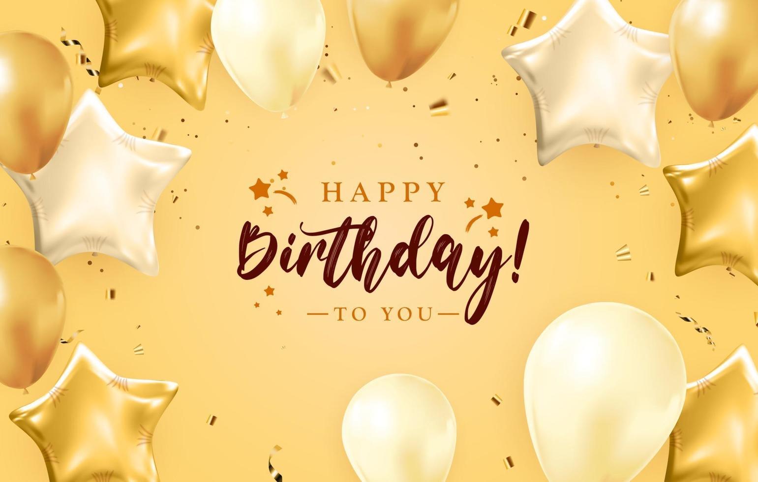 Happy Birthday congratulations banner design with Confetti, Balloons vector