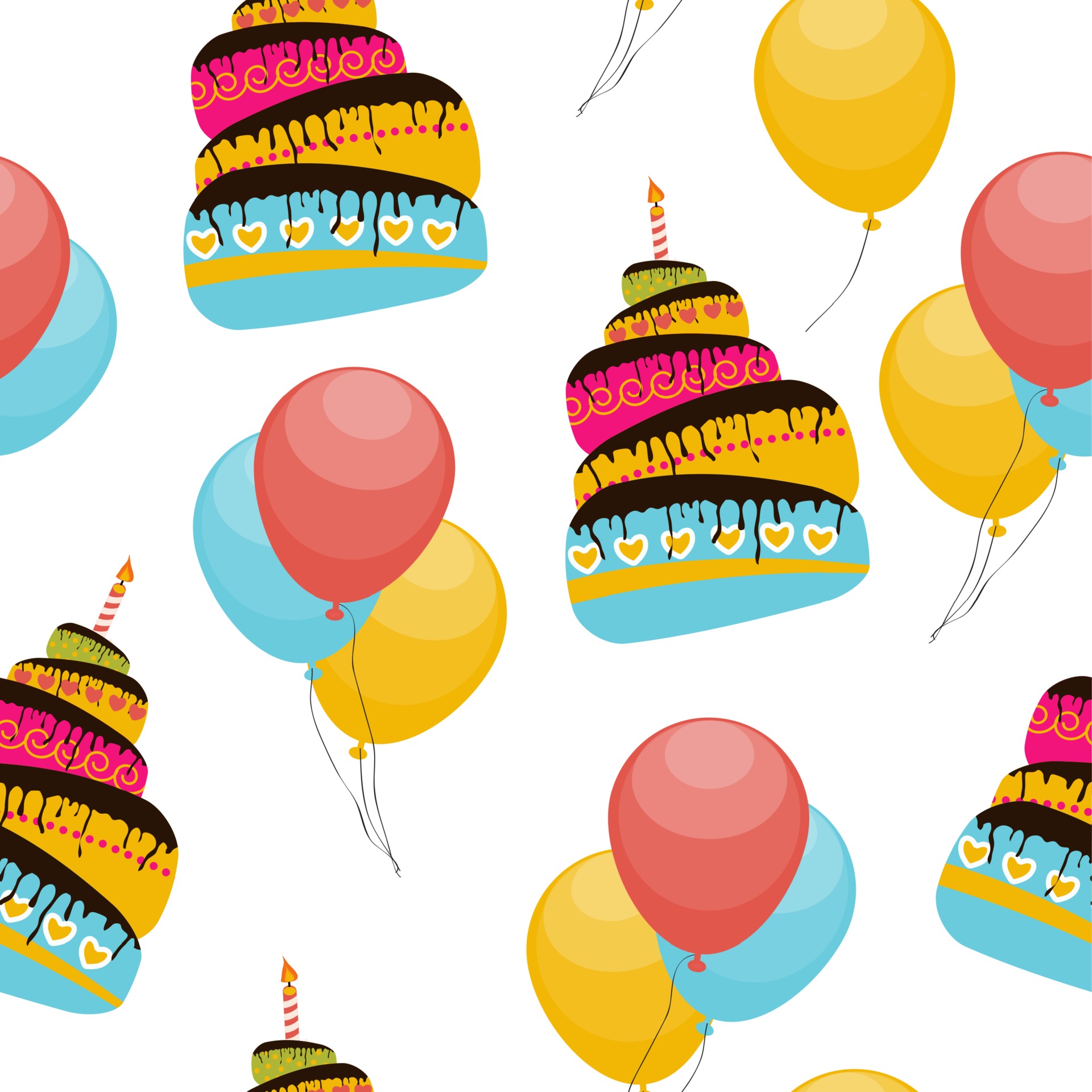 Cake and Balloons Holiday Seamless Pattern Background Vector Ill