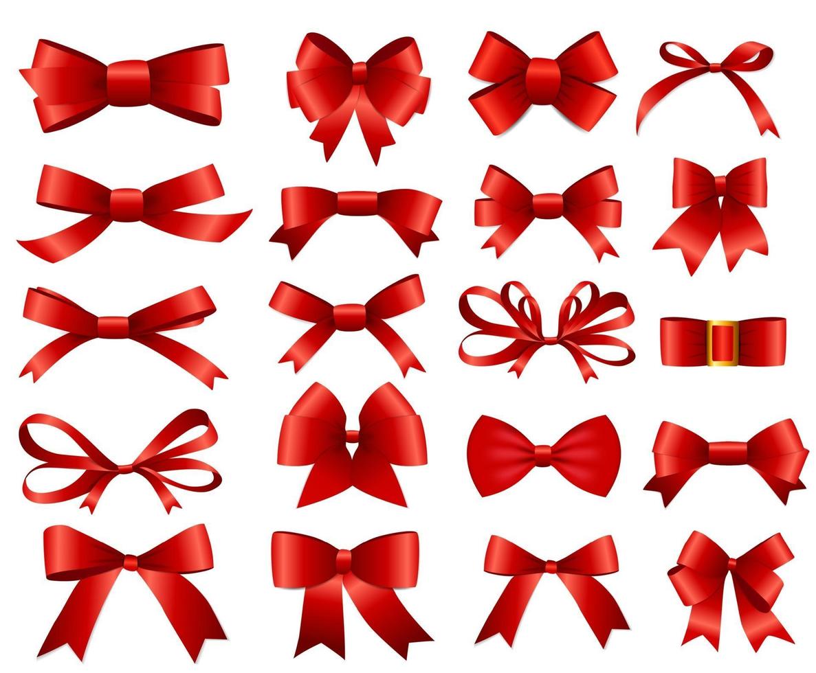 Red Ribbon and Bow Set for Your Design. Vector illustration