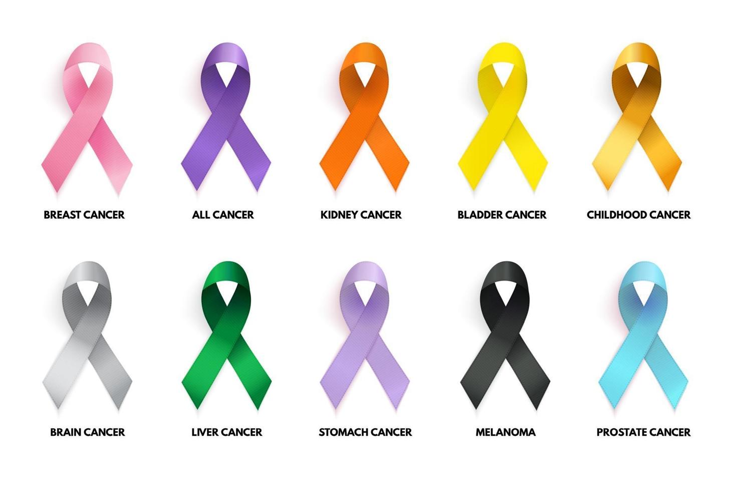 Colorful Ribbon Collection Set. Cancer sign. Vector Illustration