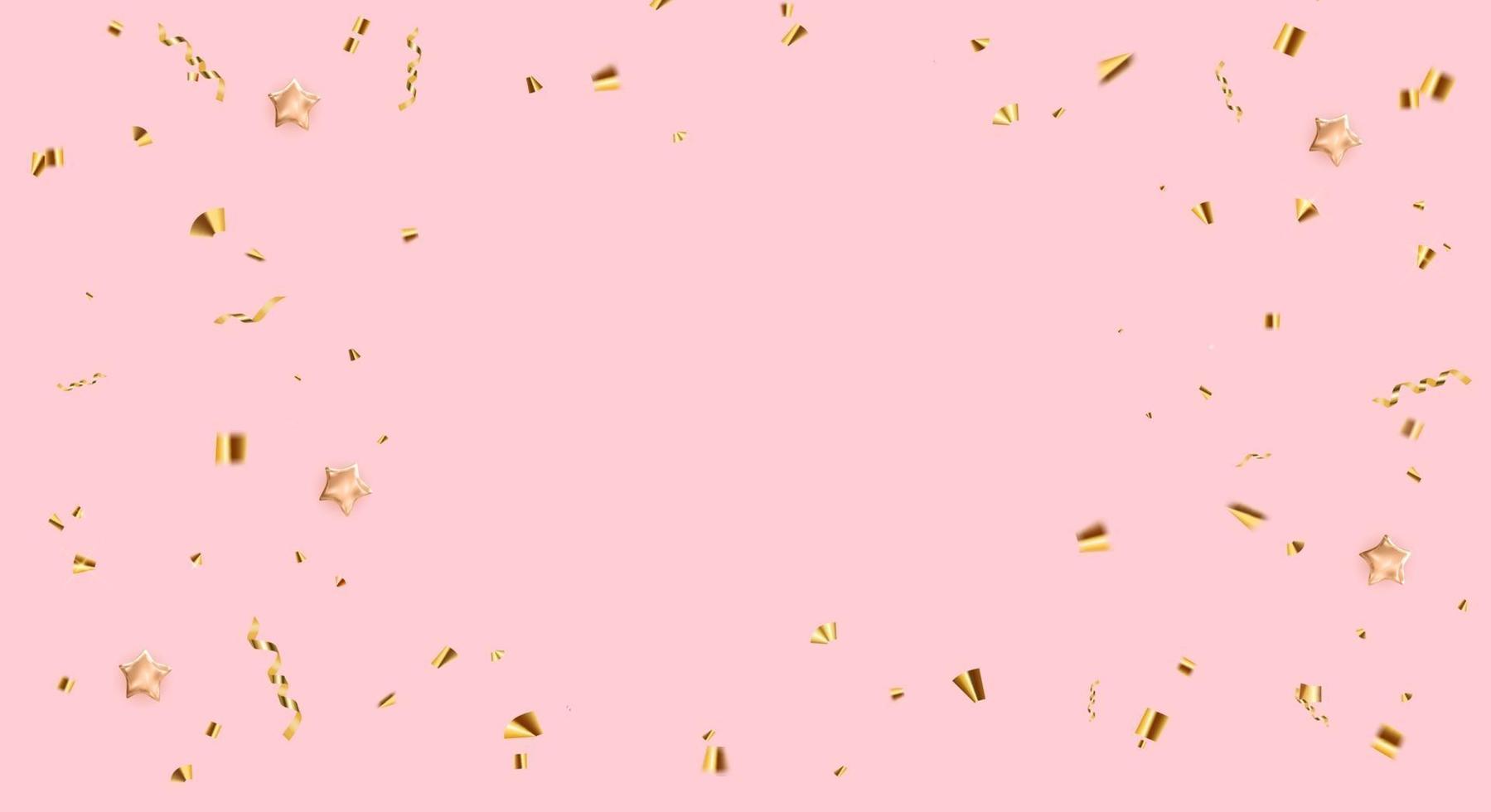 Pink party holiday background with golden confetti. vector