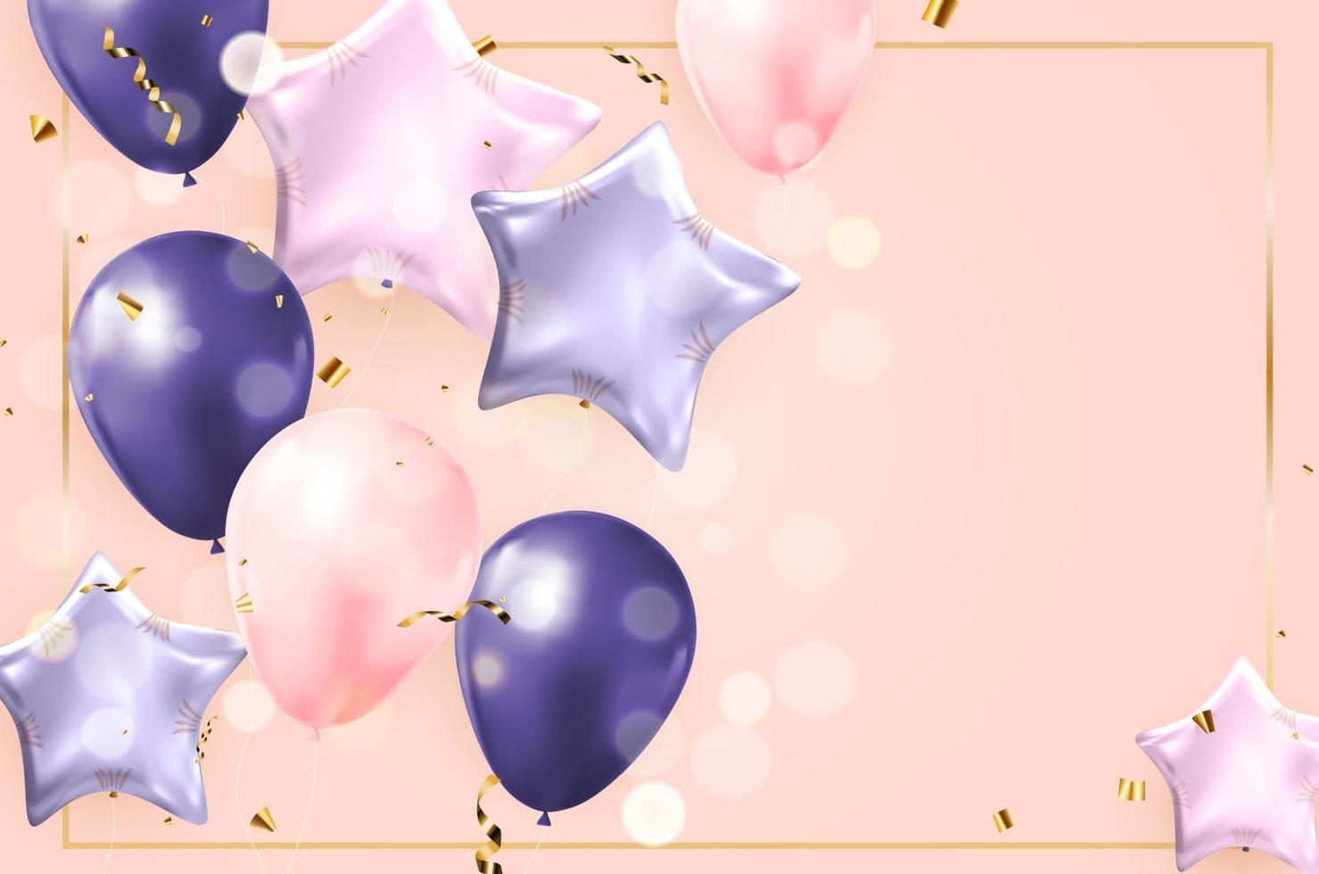 Happy Birthday congratulations banner design with Confetti, Balloons vector