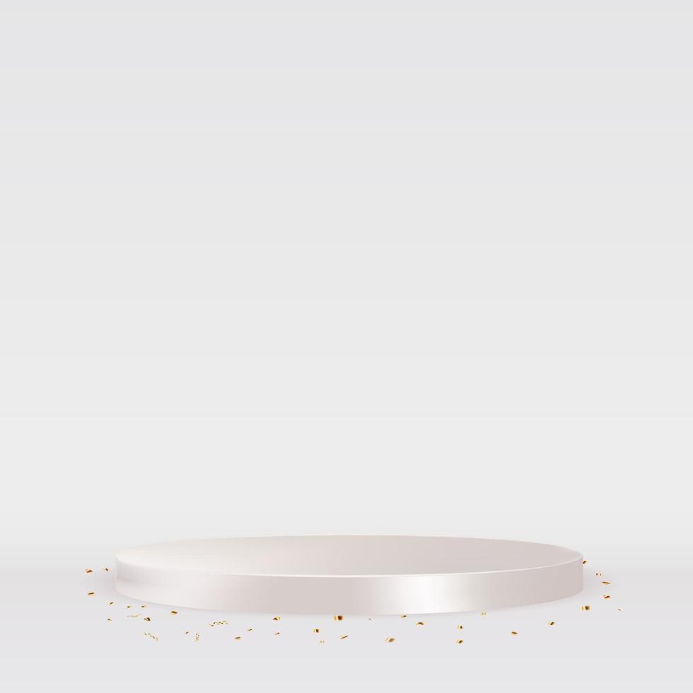 White Podium with golden confetti. Vector Illustration