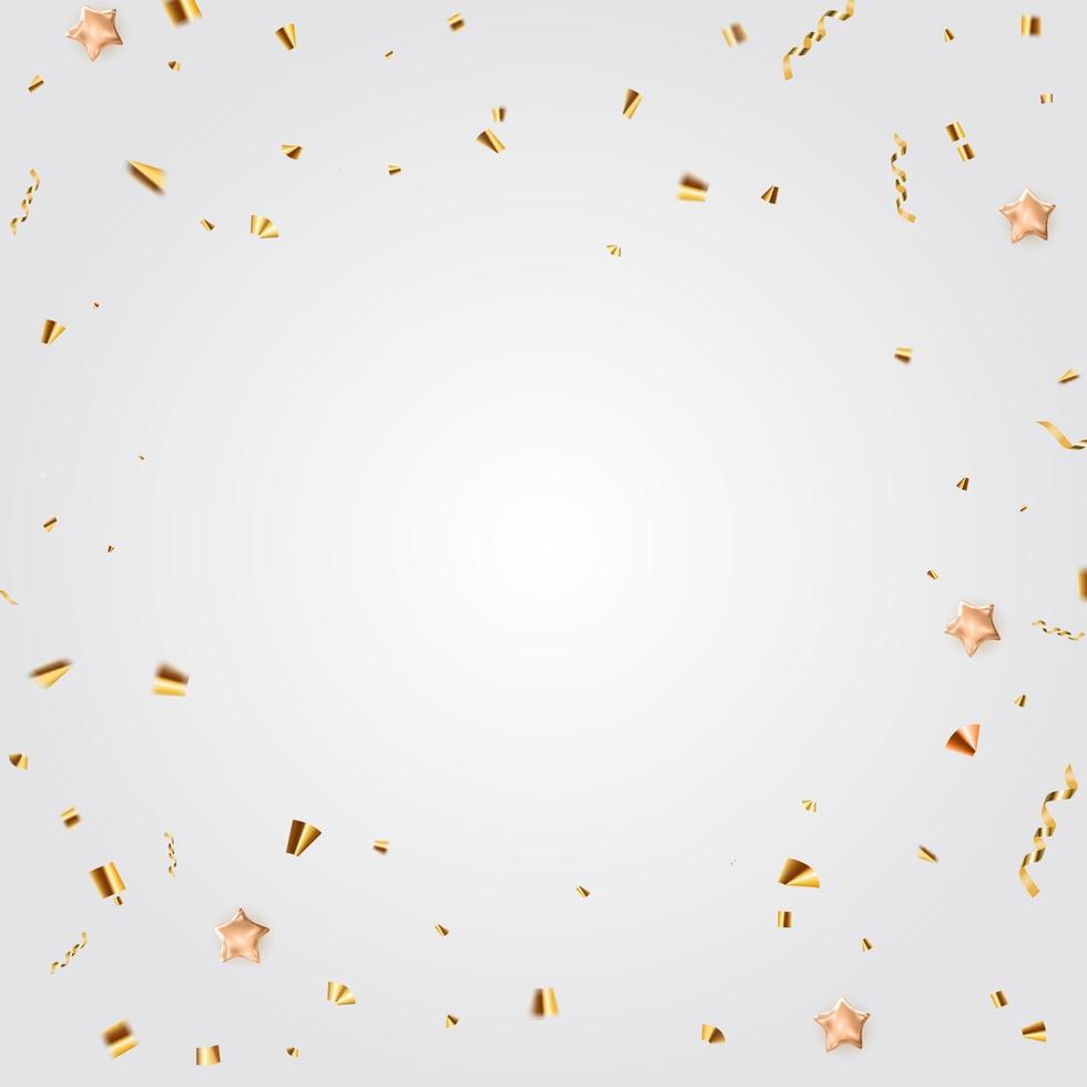 Fondo de fiesta de fiesta ligera con confeti dorado. vector