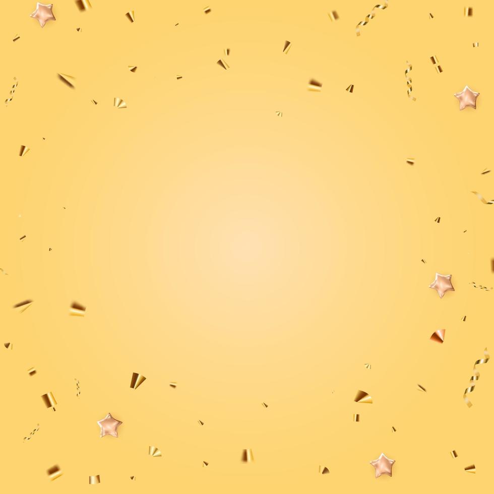 Yellow party holiday background with golden confetti. vector