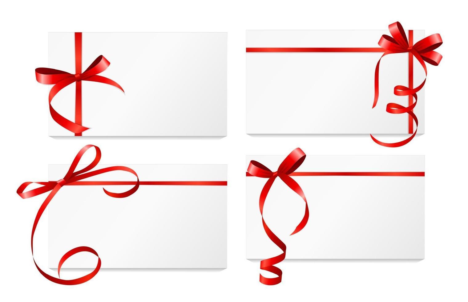Gift Card with Red Ribbon and Bow Set. Vector illustration