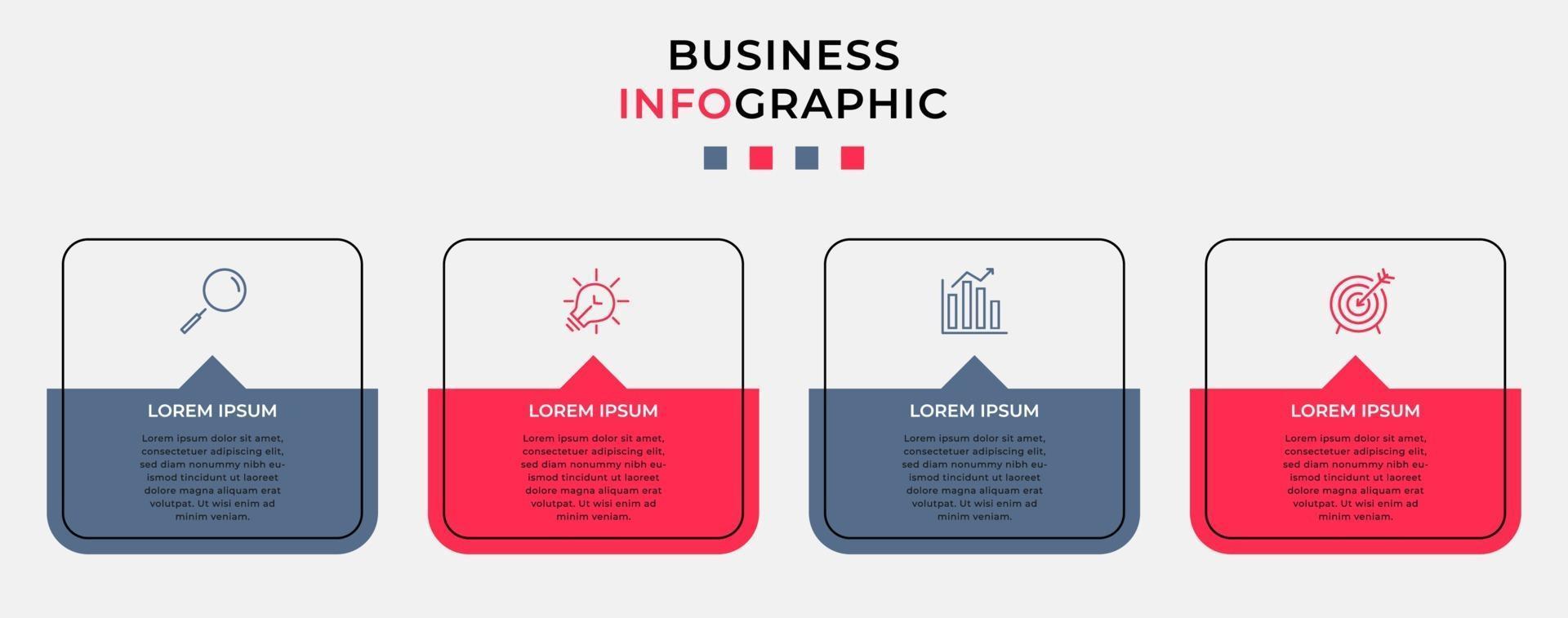 Plantilla de diseño infográfico con iconos y 4 opciones o pasos. vector