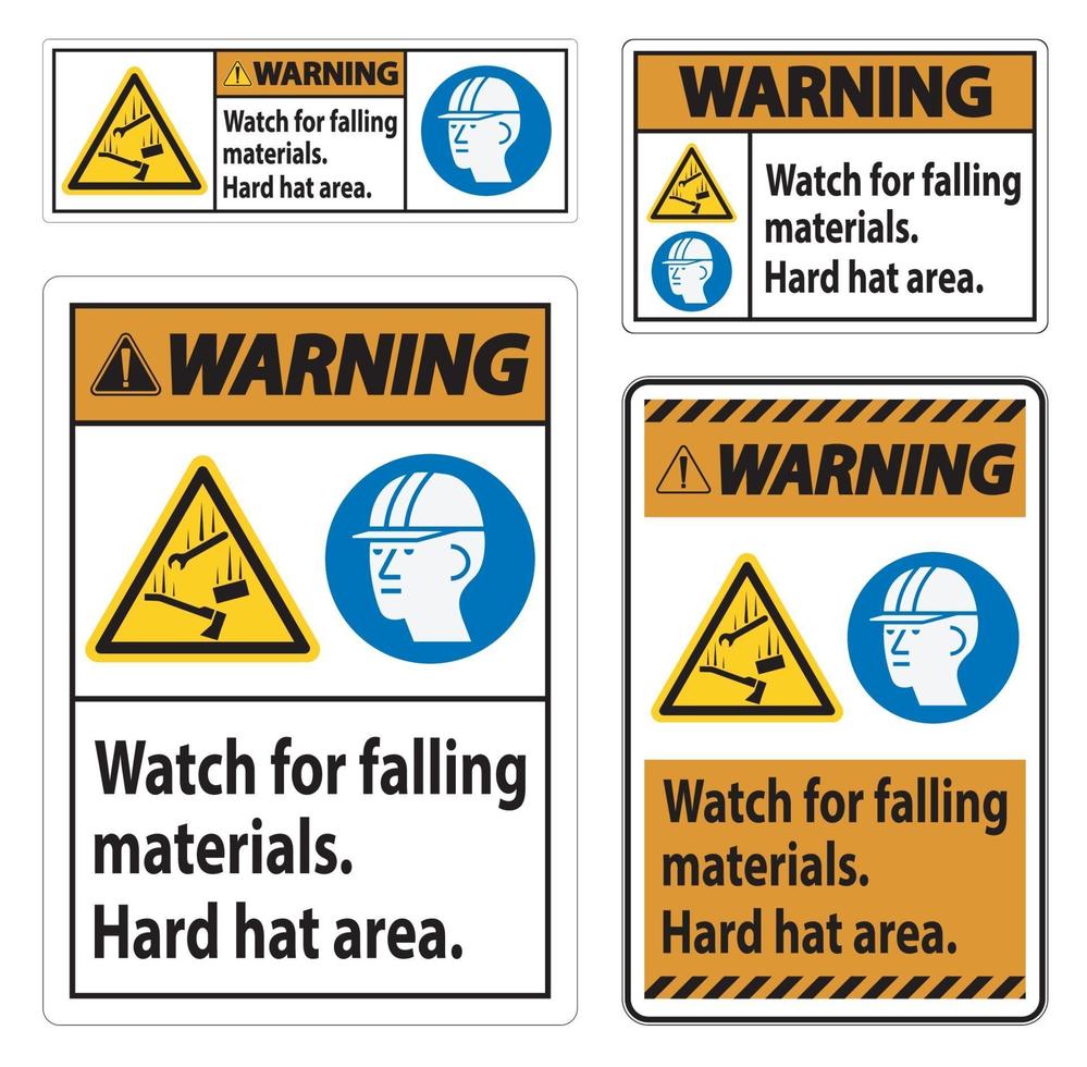 señal de advertencia, cuidado con la caída de materiales, área del casco vector