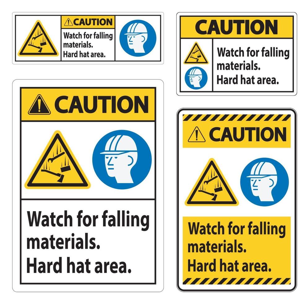 Caution Sign Watch For Falling Materials, Hard Hat Area vector