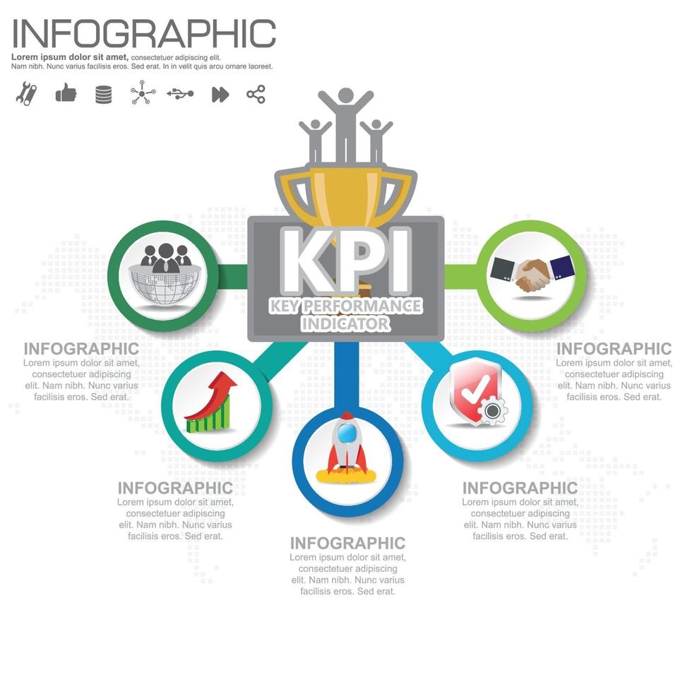 concepto de kpi de infografía con iconos de marketing. vector