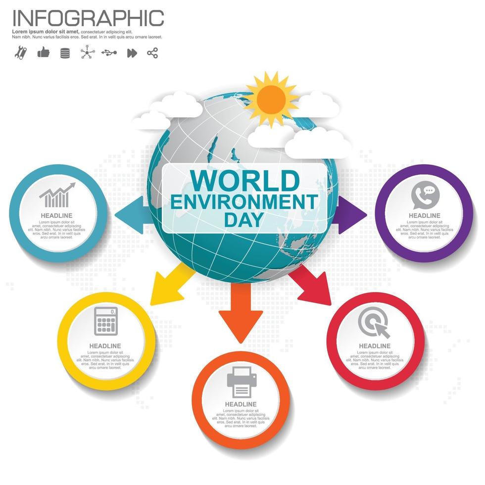 Earth globe with infographic vector. World Environment Day concept. vector