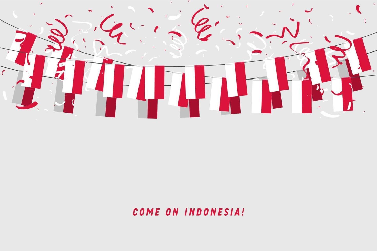 Indonesia garland flag with confetti on gray background. vector