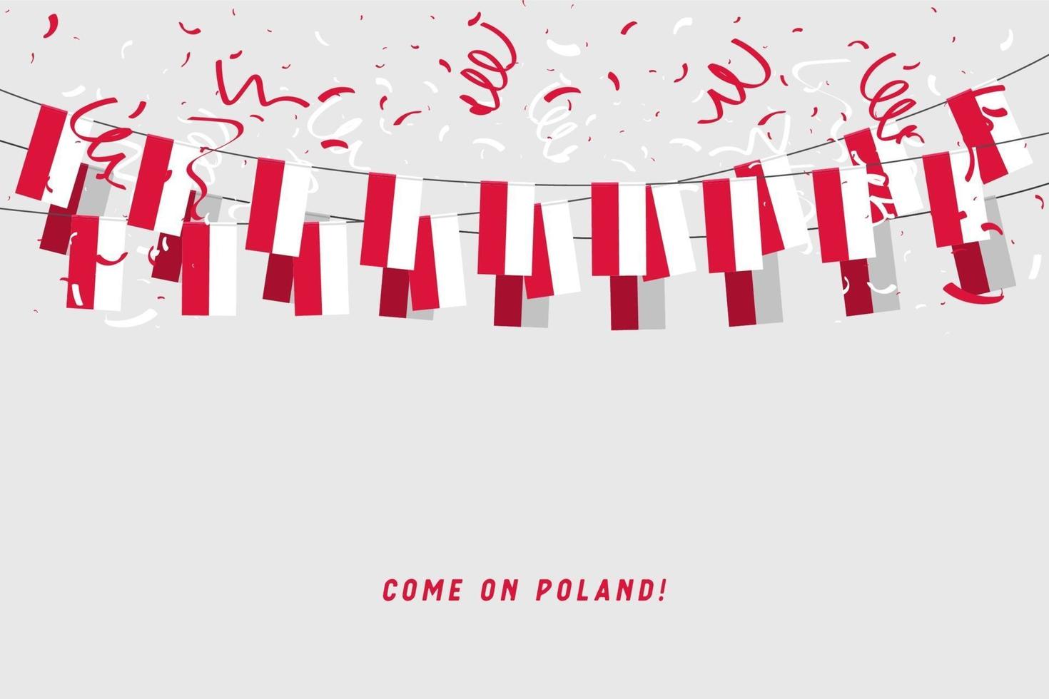Poland garland flag with confetti on gray background. vector