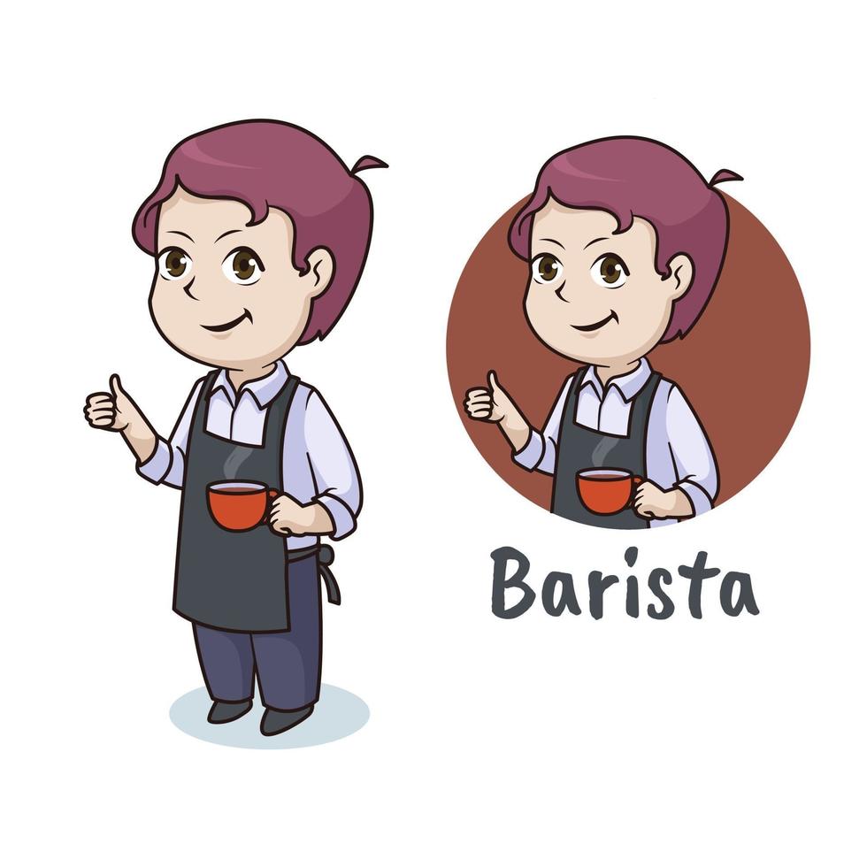 lindo personaje de barista, diseño de logotipo de mascota vector