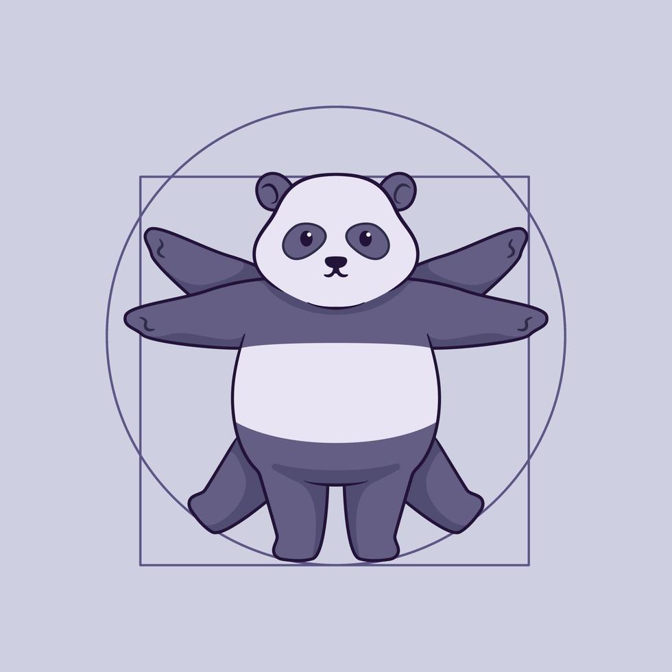 Cute panda vitruvian illustration concept vector