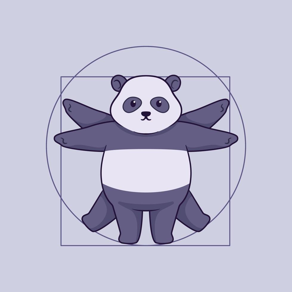 lindo concepto de ilustración de vitruvio panda vector