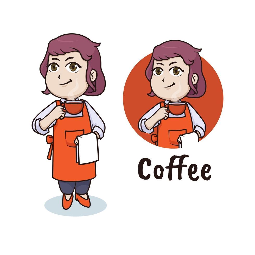 personaje de mujer barista, diseño de logotipo de mascota de café vector