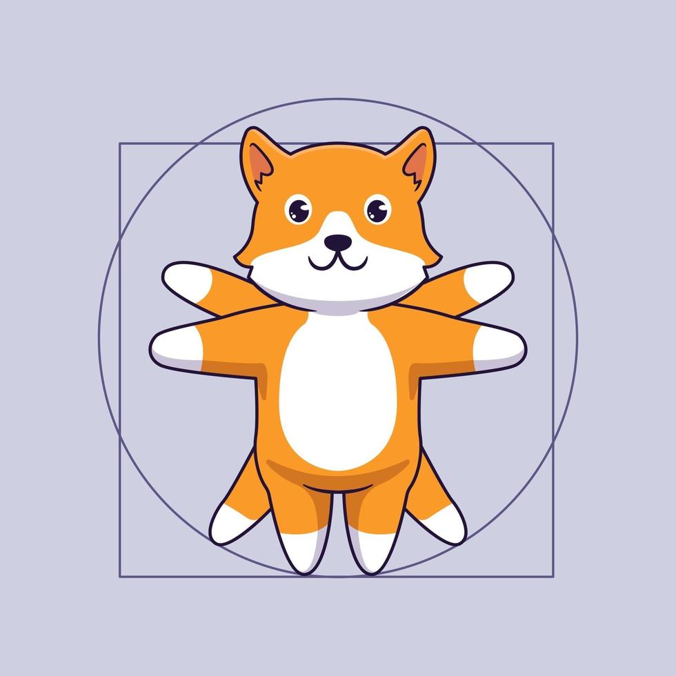 Cute corgi dog in vitruvian illustration concept vector