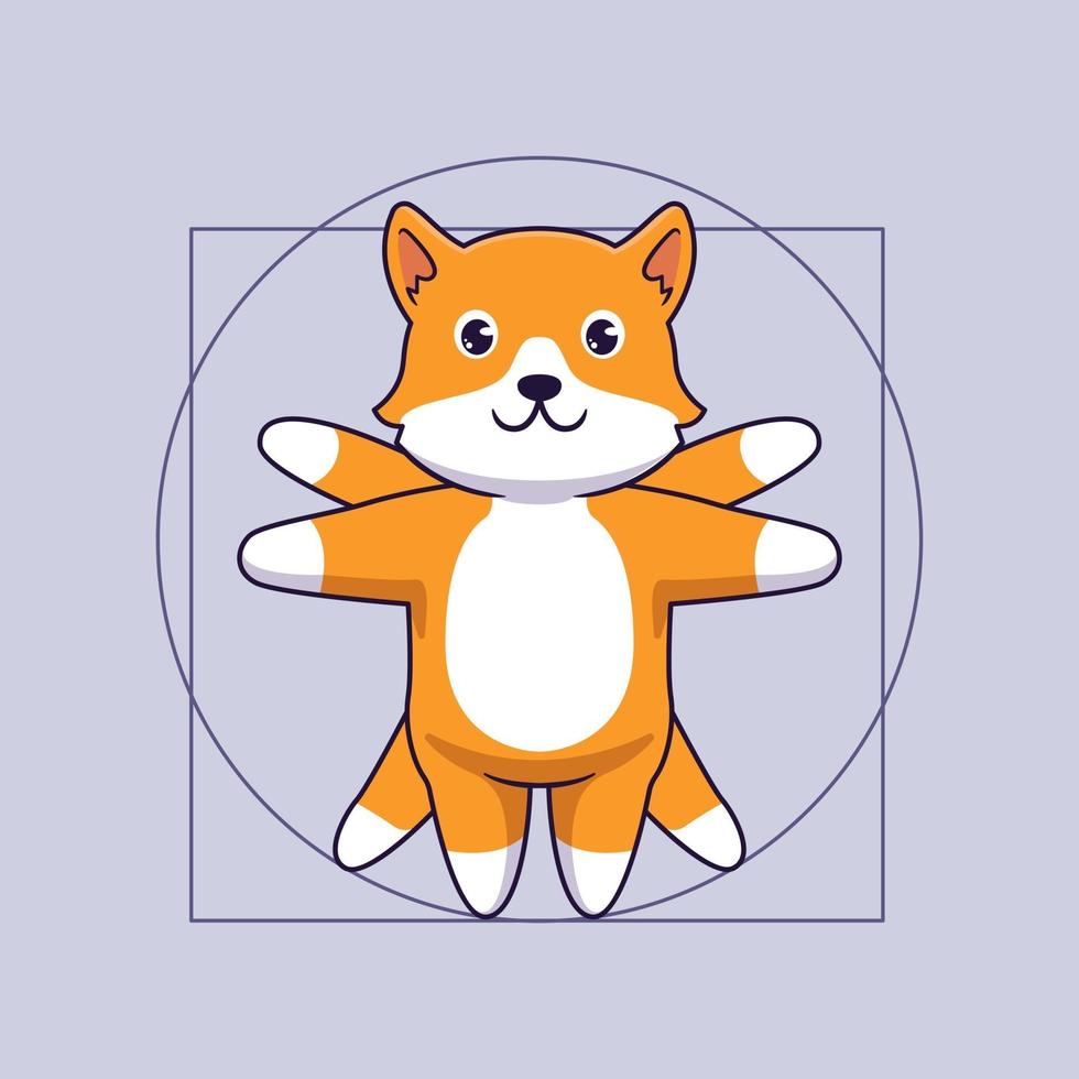 Lindo perro corgi en concepto de ilustración de Vitruvio vector