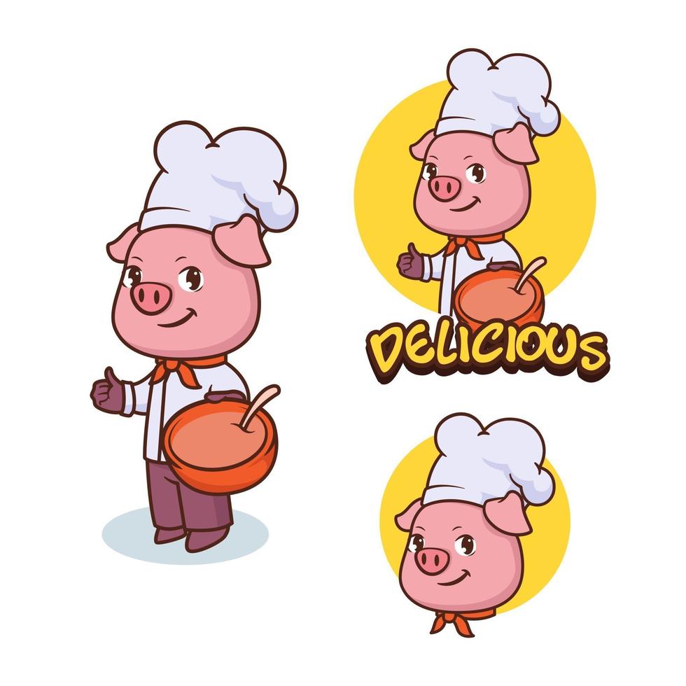 Pig chef mascot, logo concept design vector