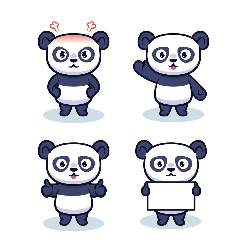 Set of cute panda character design vector