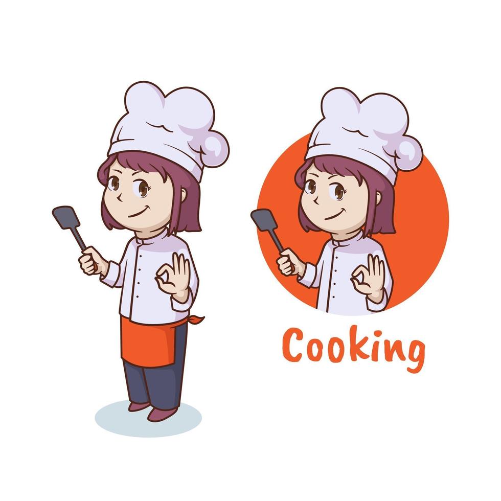 Cute woman chef, mascot logo design vector