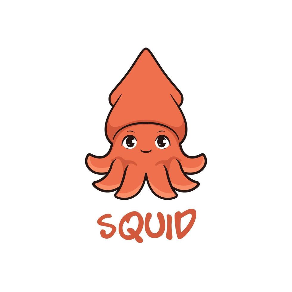 Cute squid cartoon, mascot logo design vector