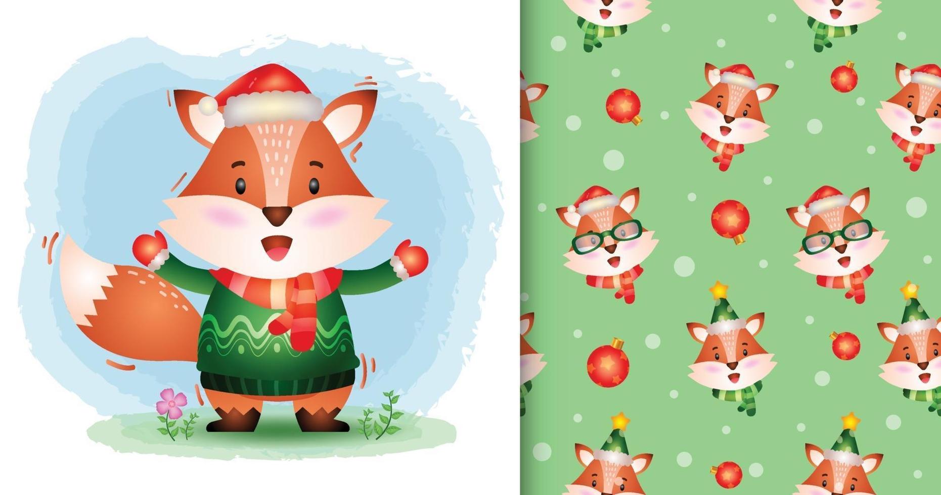 a cute fox christmas characters collection seamless pattern vector