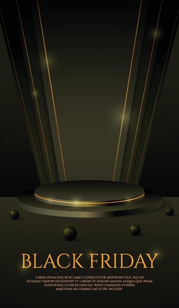 3D black podium product display for black friday social media vector