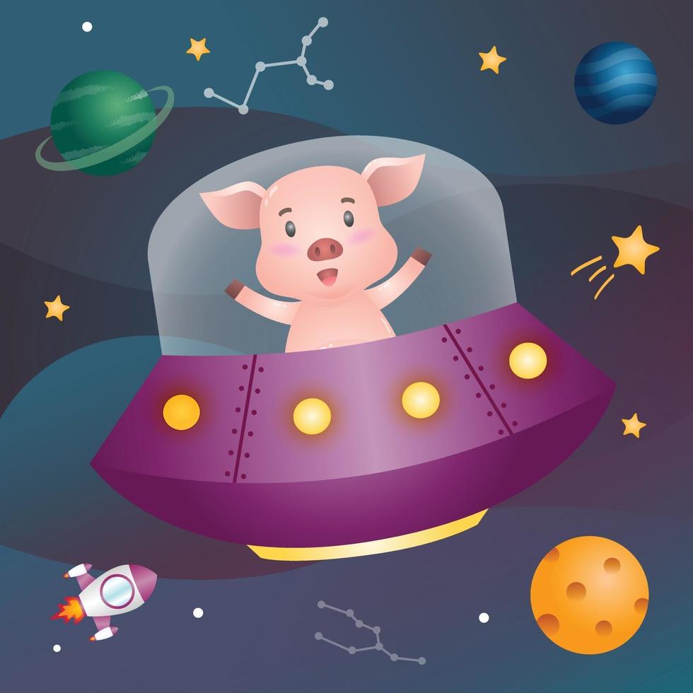 a Cute pig in the space galaxy vector