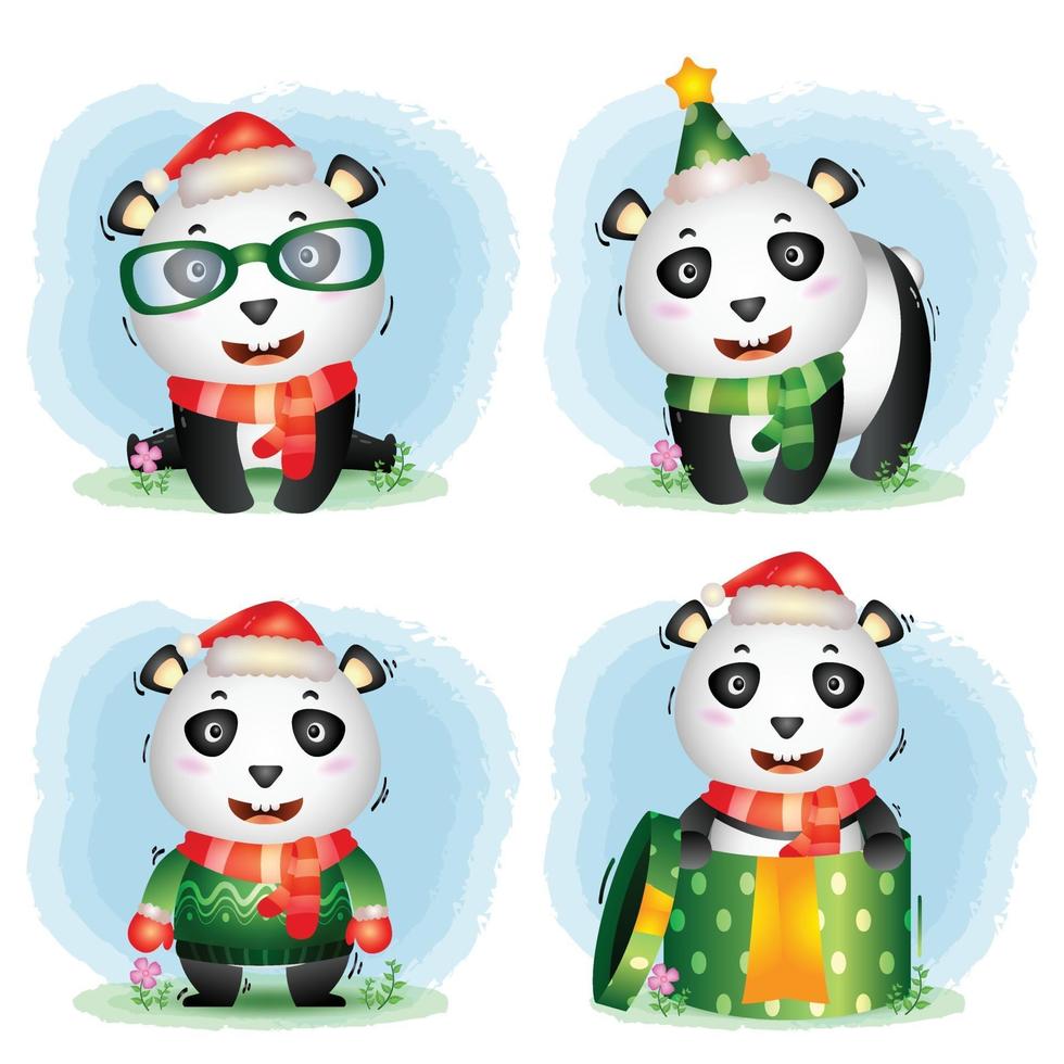 cute panda christmas characters collection vector