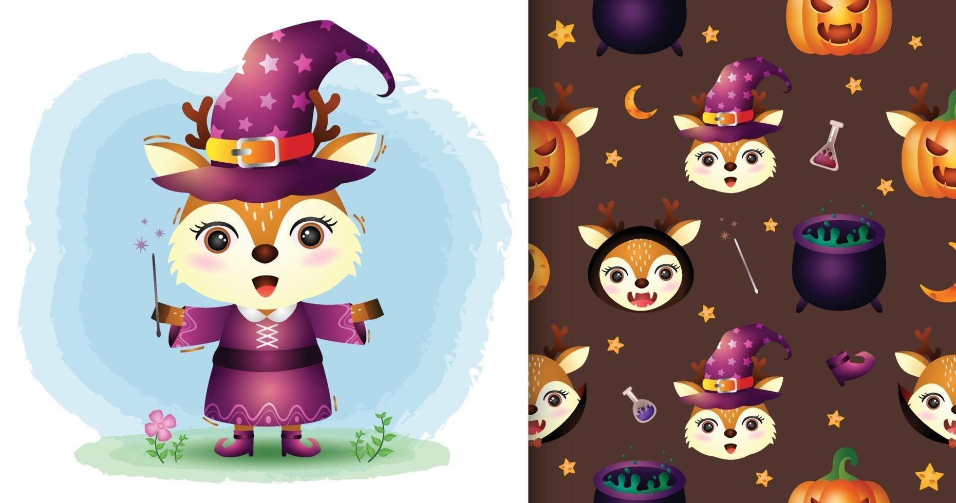 a cute deer with costume halloween. seamless pattern vector