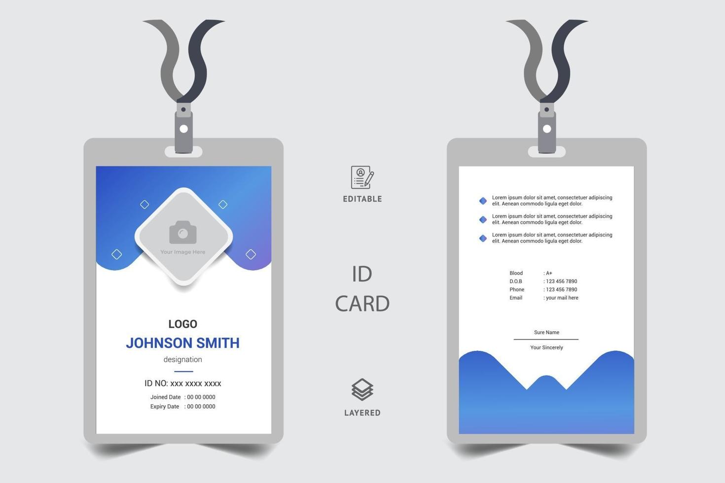 Office identity card and Blank plastic access card name tag holder 3059167 Vector Art at Vecteezy