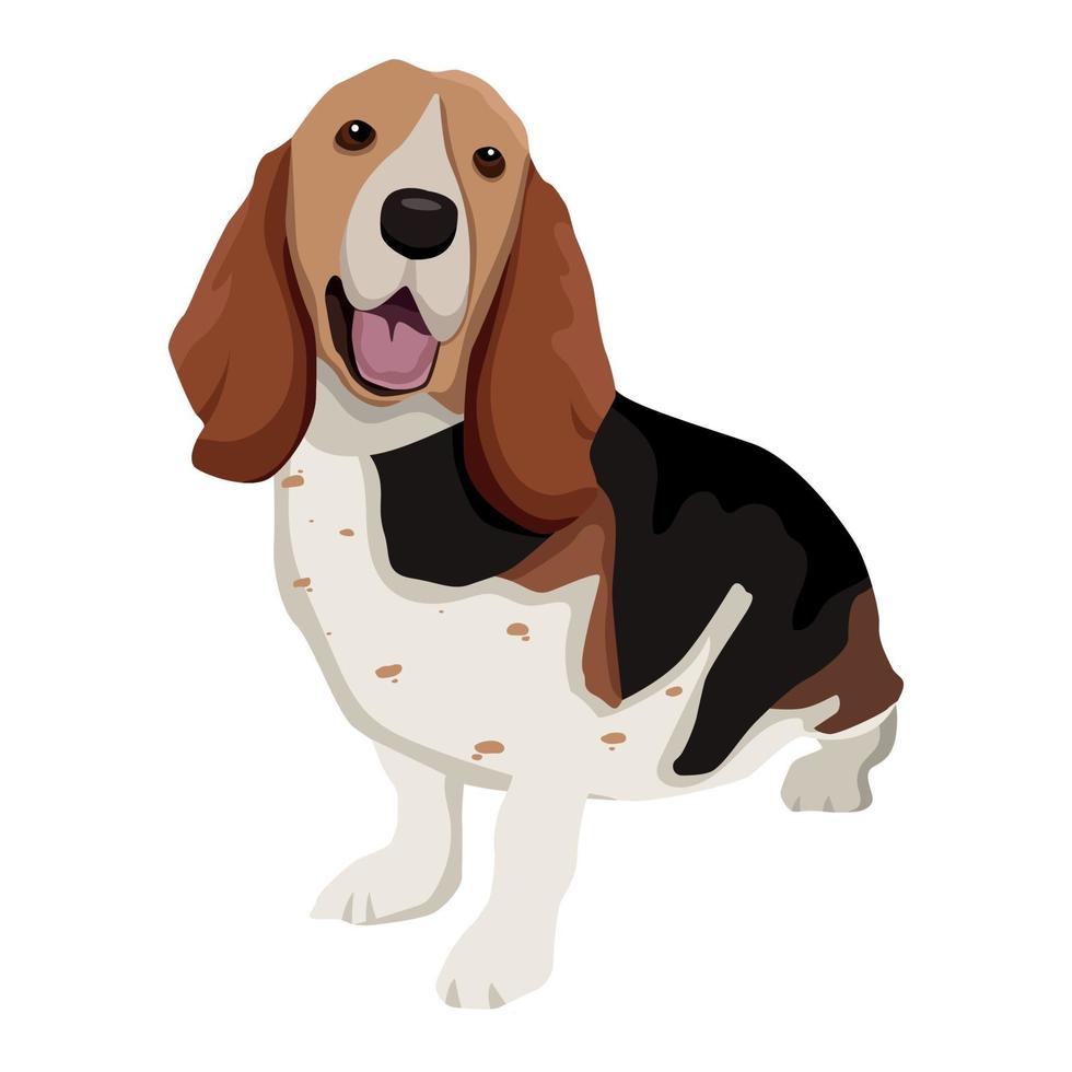 realista perro negro raza beagle fondo blanco - vector