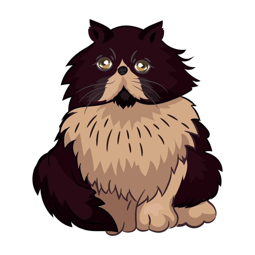 Realistic angry black cat sitting on a white background - Vector