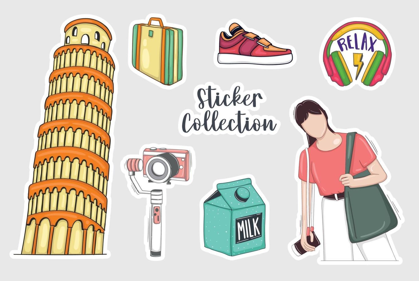 Colorful Hand drawn travel stickers collection vector