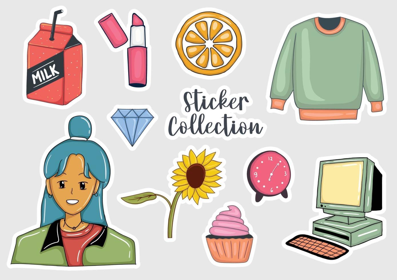 Colorful Hand drawn stickers collection vector