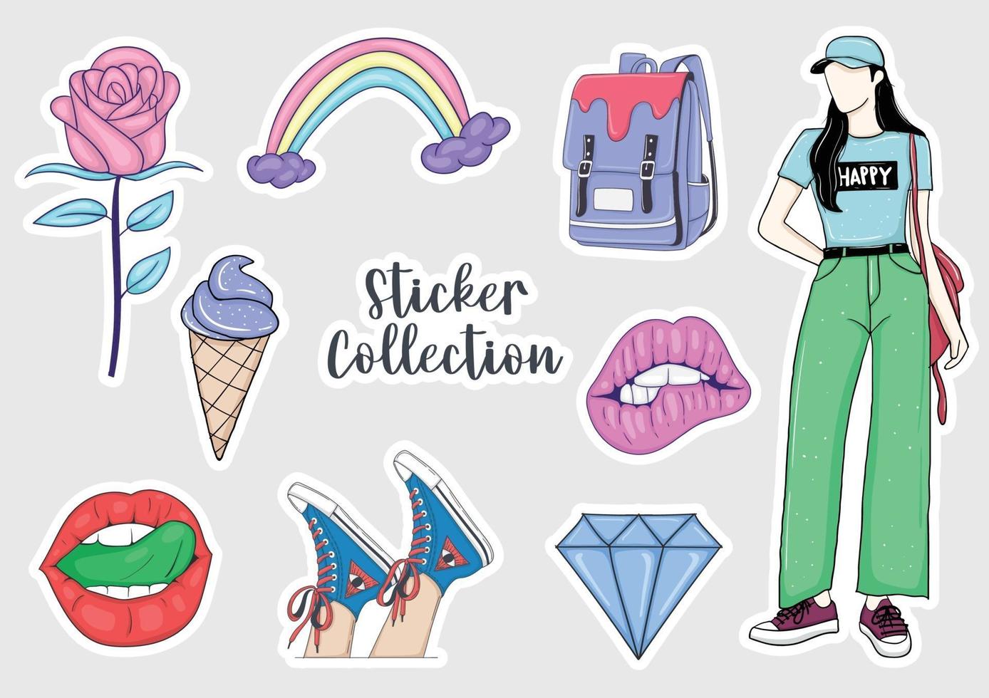 Colorful Hand drawn stickers collection vector