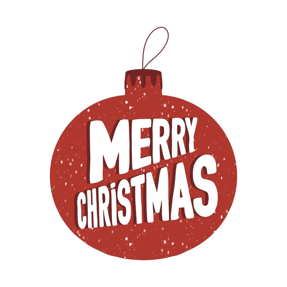Christmas tree ball with snowing effect and Merry Christmas lettering vector