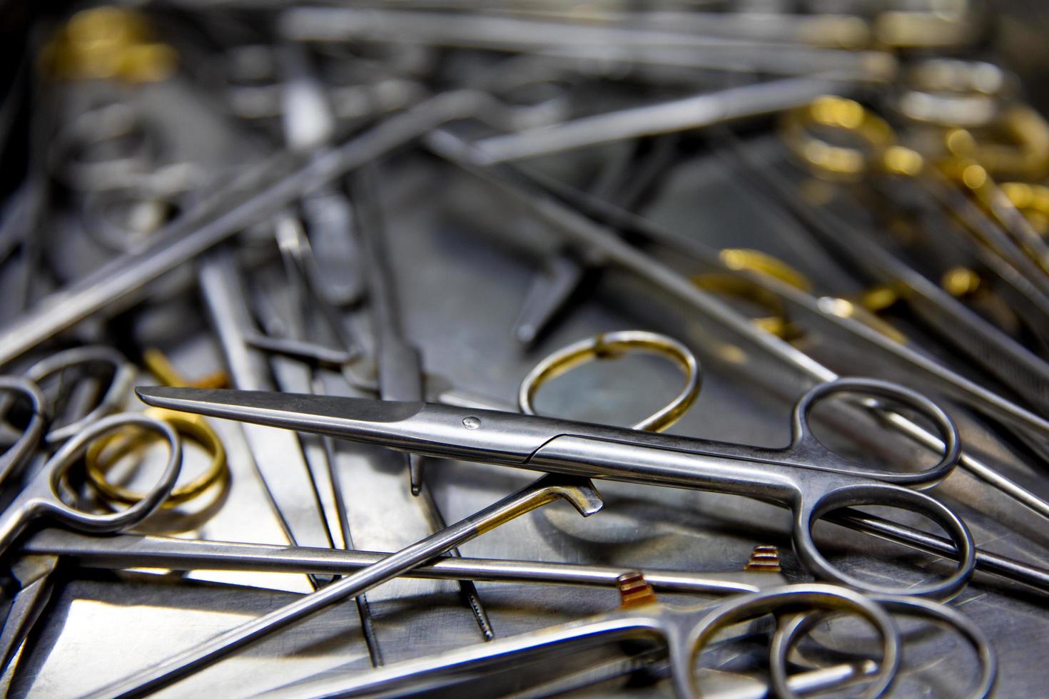 Surgical instruments black and white close-up photo