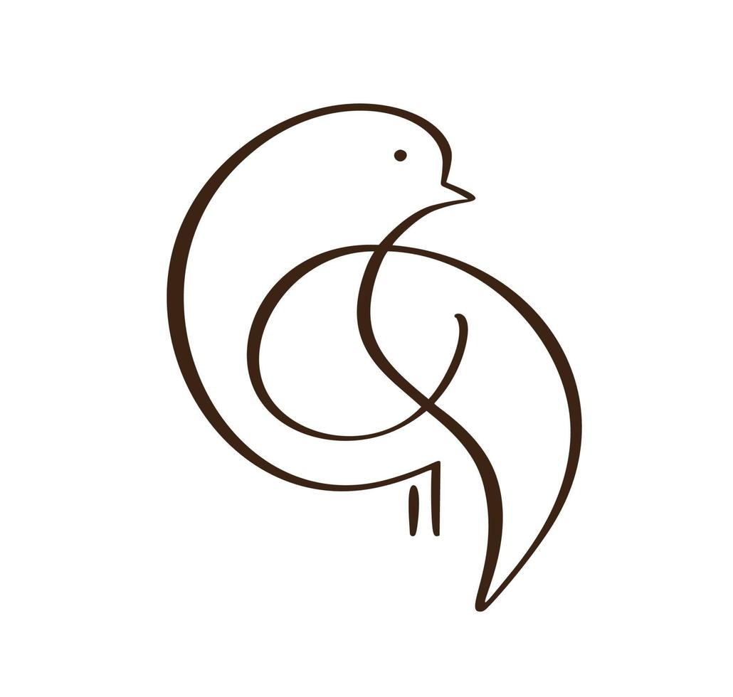 Continuous one line drawing dove bird. Flying pigeon logo vector