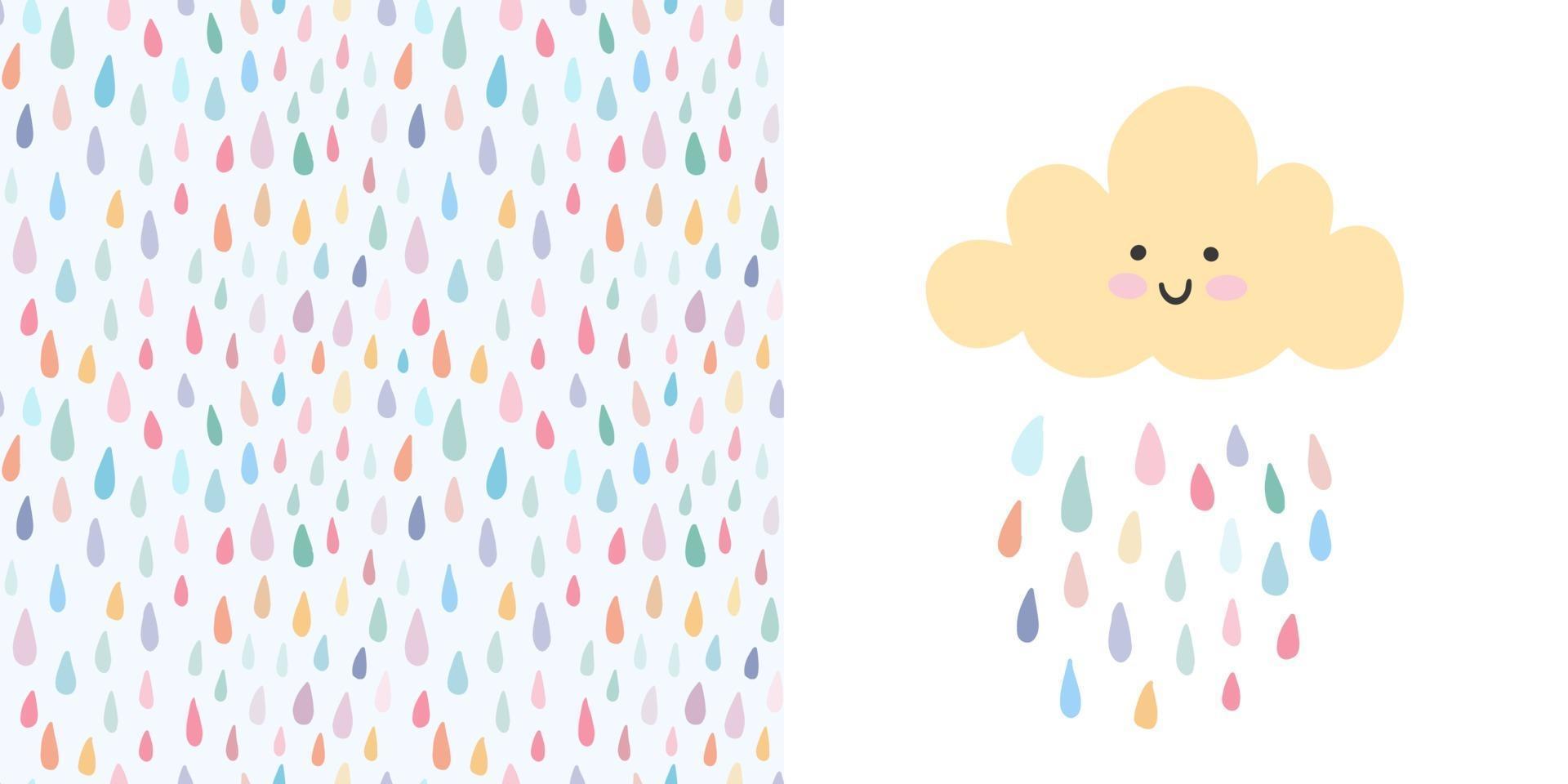 juego de guardería infantil - nube de bebé de vector, gotas de lluvia de patrones sin fisuras. vector