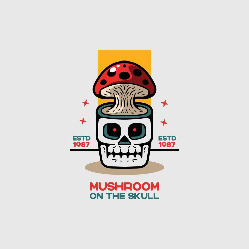 Mushroom and skull vintage style for tshirt vector