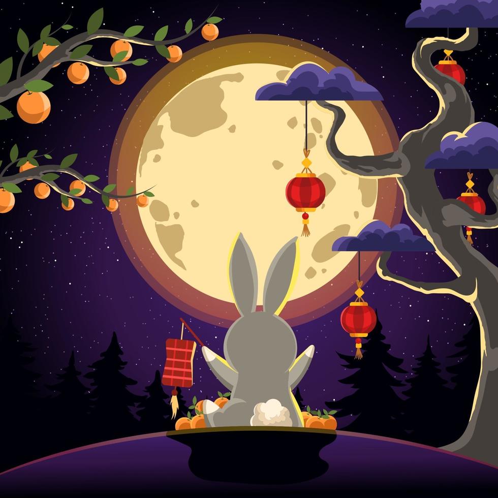 Enjoying Moonlight in Mid Autumn Festival vector