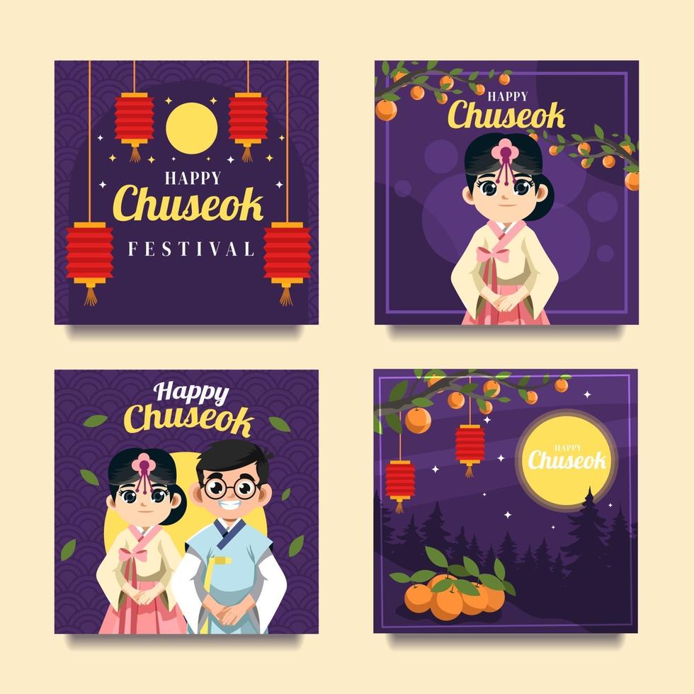 Celebrating Chuseok Festival in Hanbok Card vector