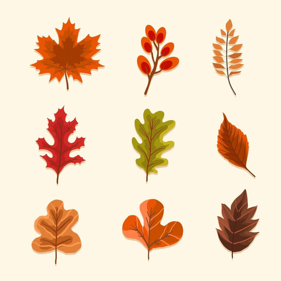 conjunto de iconos de hojas secas de otoño vector