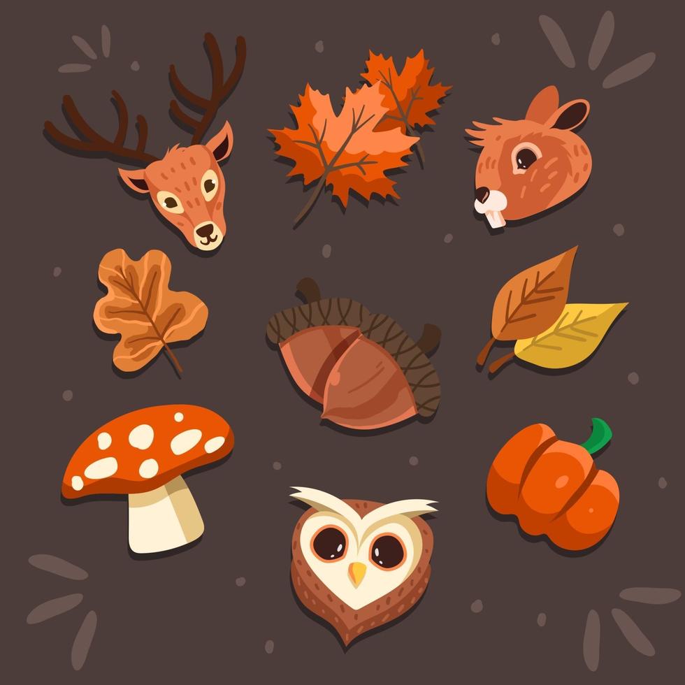 Cute Flora Fauna Icon Set vector